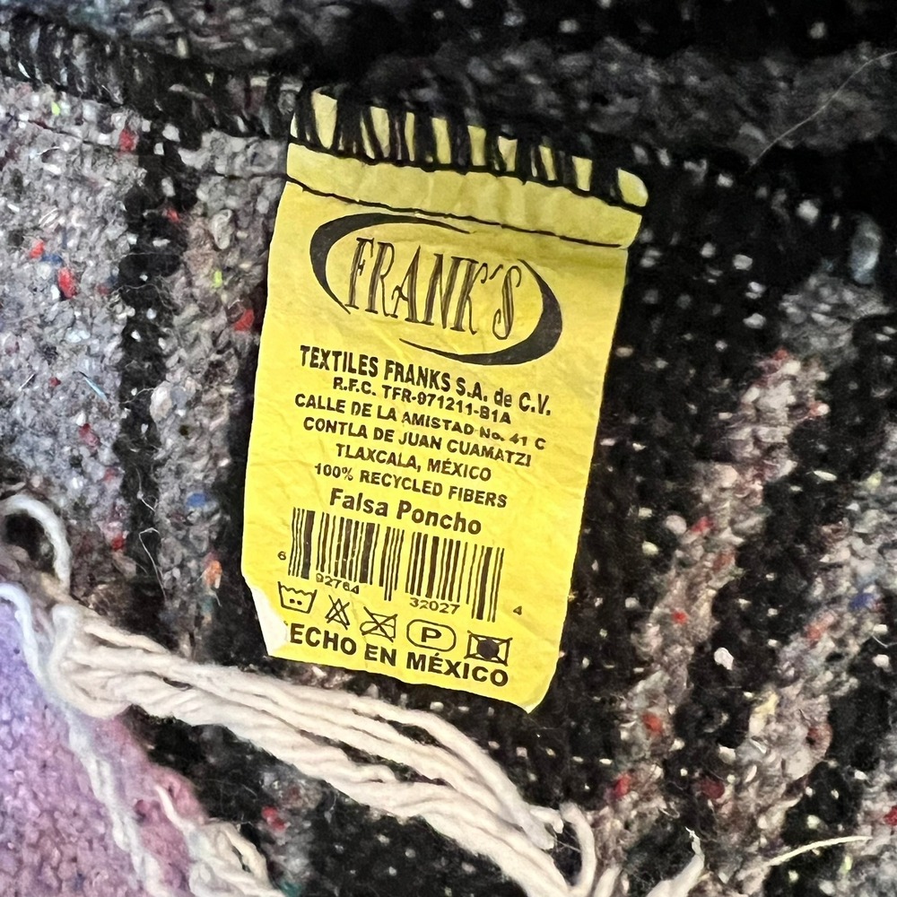 Vintage‎ Frank's Textiles Poncho Purple Black Striped Mexican Serape Recycled - Picture 3 of 4